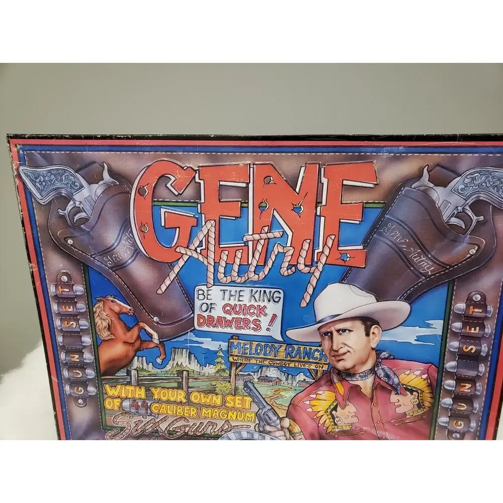 Vintage Gene Autry Tin Sign Poster‎ Ad, Melody Ranch, Six Guns, Holster, Gun Set